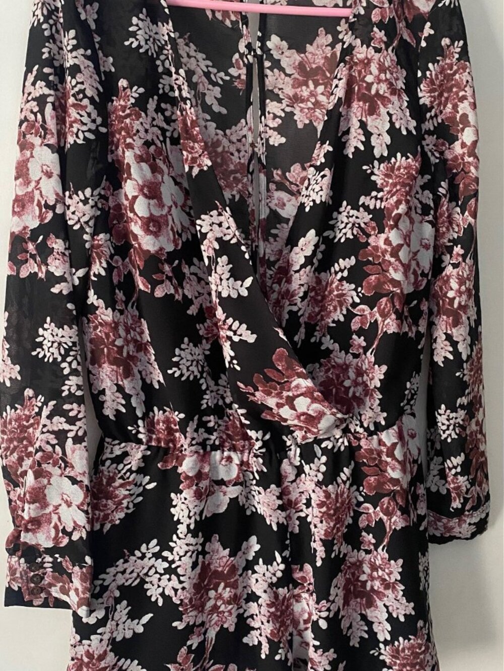 Urban Outfitters - Free People – Long Sleeve, Faux Wrap, Floral Romper – Size M